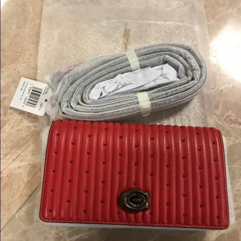 Coach 76152 Quilting Rivets Red/Pewter Belt Bag - Picture 9 of 12